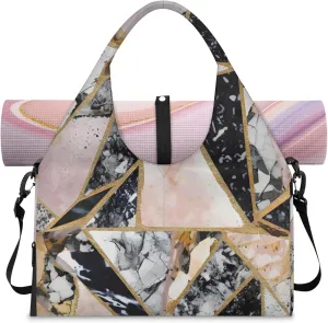 Irregular Marble Gym Bag Yoga Mat Tote for Women with Shoes Compartment Lightweight Duffle Travel Carrier Wet Dry Storage Pockets Adjustable Pilates Mats Shoulder Bags for Sport Swim