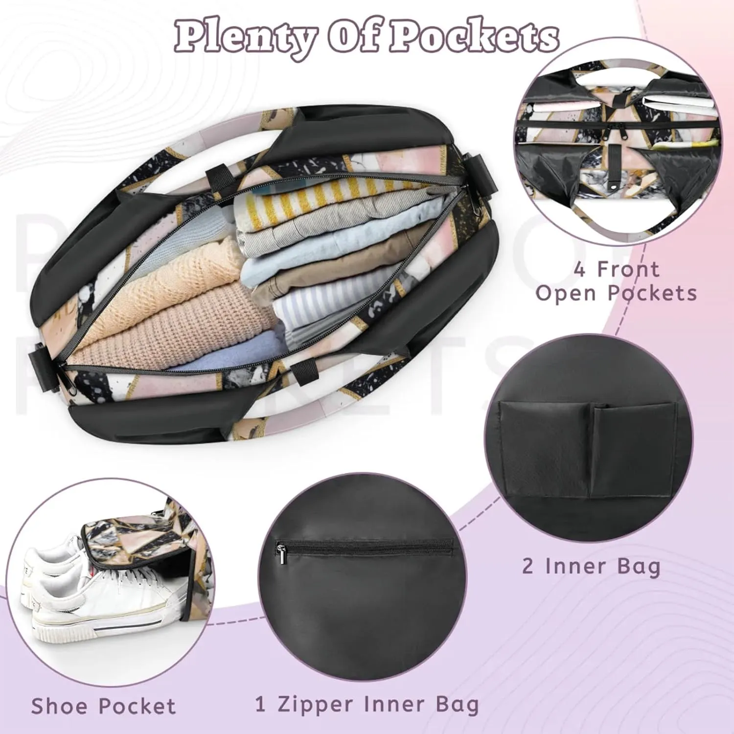 Irregular Marble Gym Bag Yoga Mat Tote for Women with Shoes Compartment Lightweight Duffle Travel Carrier Wet Dry Storage Pockets Adjustable Pilates Mats Shoulder Bags for Sport Swim
