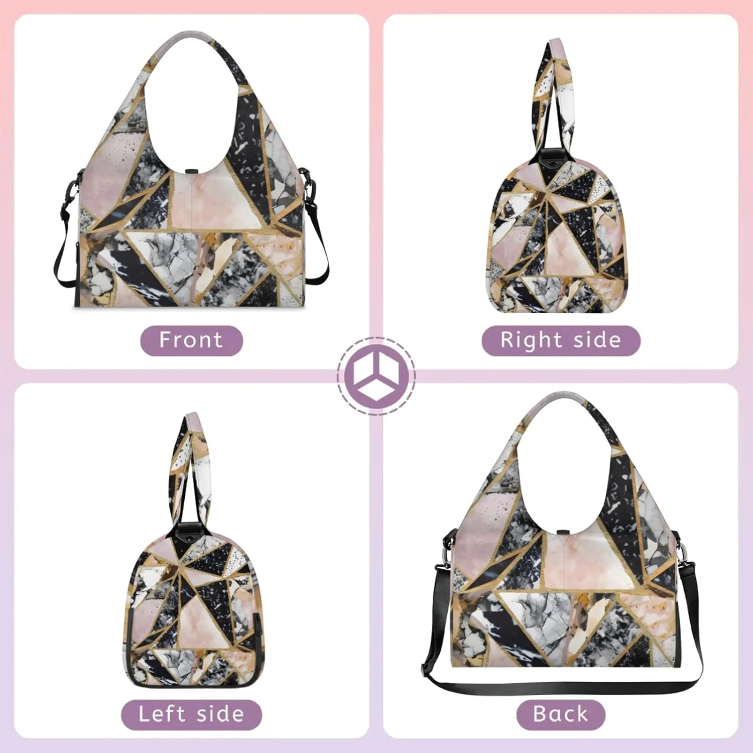 Irregular Marble Gym Bag Yoga Mat Tote for Women with Shoes Compartment Lightweight Duffle Travel Carrier Wet Dry Storage Pockets Adjustable Pilates Mats Shoulder Bags for Sport Swim