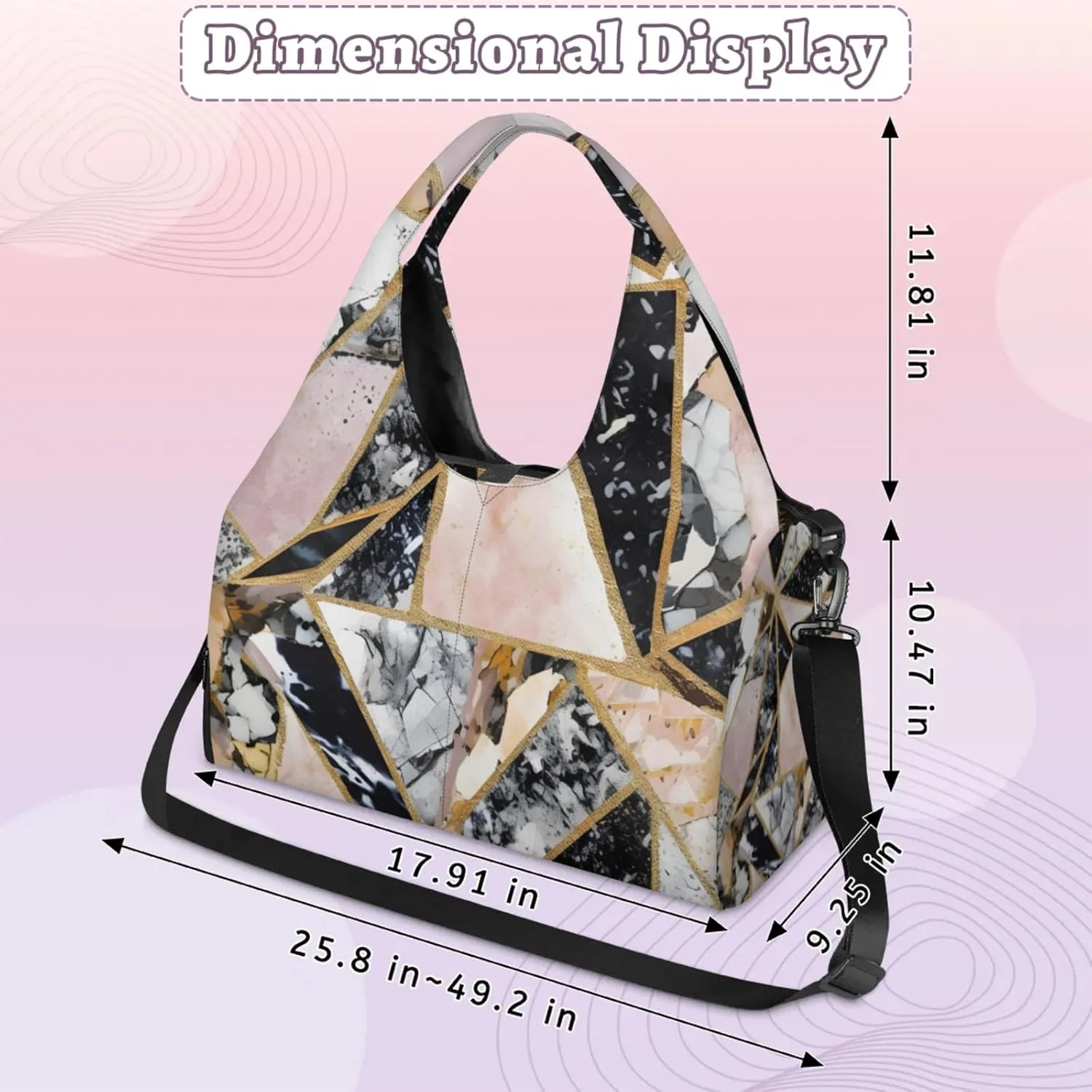 Irregular Marble Gym Bag Yoga Mat Tote for Women with Shoes Compartment Lightweight Duffle Travel Carrier Wet Dry Storage Pockets Adjustable Pilates Mats Shoulder Bags for Sport Swim