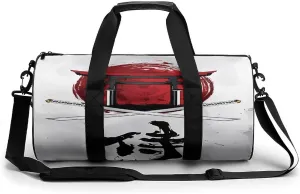 Japanese Samurai Graphic Duffelbag Utility Bag Cylindrical Duffelbags Picnic Bags Gym Satchel Durable Handbag Sports Duffel Bags 17.7in/9in/9in