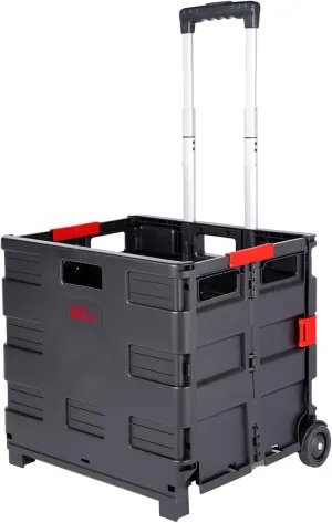 JJRING Folding Rolling Crate, Portable Utility Cart, Collapsible Handcart Shopping Trolley with Lid, Rolling Crate with Wheels for Teacher, Grocery, Office and Luggage