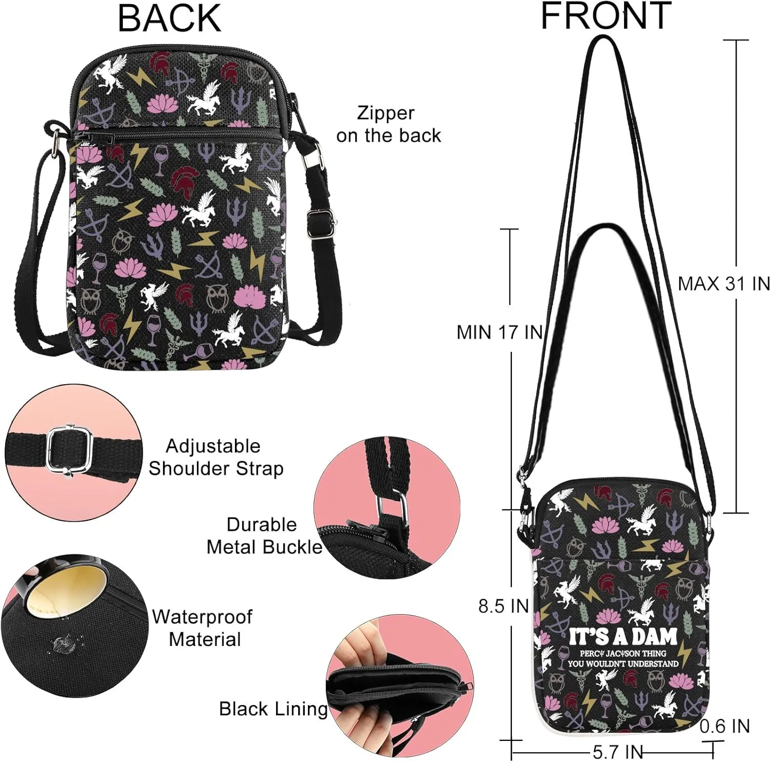 JNIAP Camp Half Blood Crossbody Bag Camp Jupiter Gift 13 Cabins Gift I'd Rather Be In Camp Half Blood Shoulder Bag ﻿