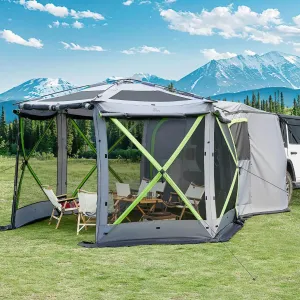 JOYTUTUS Dual-Use Pop up SUV Tent for Camping 11x11 Ft Outdoor Gazebo Screen Tent SUV Tailgate Tent for Family Vehicle Camping Canopy Shelter Portable Carry Bag Gray Green