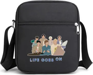 K-pop Merch Crossbody Bags jimin suage jungkook V Jhope jin RM Bag Korean Merchandise Life Goes On Messenger for Women Men Crossbody Purse with Zipped Pockets Handbag Shoulder Bag