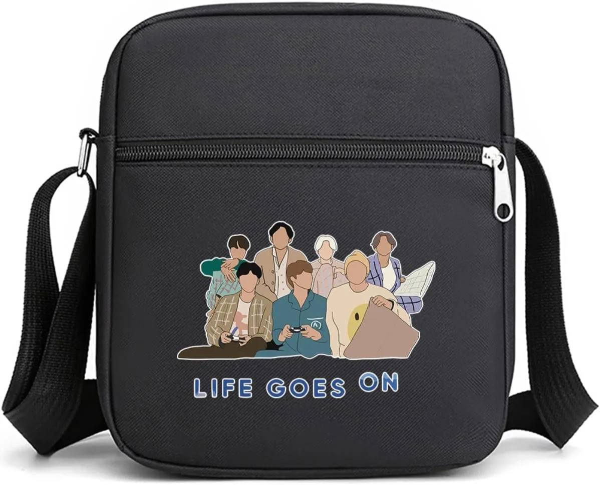 K-pop Merch Crossbody Bags jimin suage jungkook V Jhope jin RM Bag Korean Merchandise Life Goes On Messenger for Women Men Crossbody Purse with Zipped Pockets Handbag Shoulder Bag