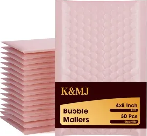 K&MJ 4x8 Bubble Mailer,50 Pc,Sakura Pink Bubble Mailers for Small Business,Padded Envelopes,Tear-Proof Self-Seal Thickened Bubbles Shipping Bags,for Packaging Jewelry,Makeup,Electric Product ect