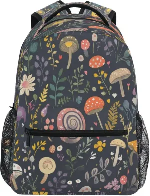 Kigai Snail Mushroom Flower Travel Backpack for Men and Women Lightweight College Laptop Backpack Business Computer Bag Shoulder Bag Casual Daypack