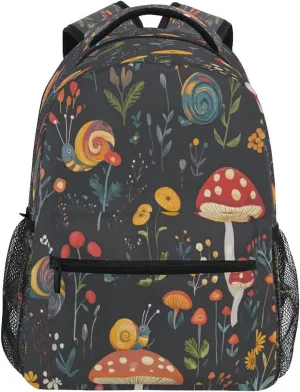 Kigai Snail Mushroom Flower Travel Backpack for Men and Women Lightweight College Laptop Backpack Business Computer Bag Shoulder Bag Casual Daypack