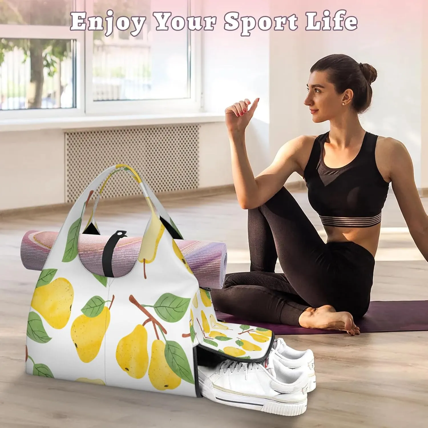 KOBLEN Yoga Gym Bags for Women Duffel Bag with Shoe Compartment and Yoga Mat Portable Weekender Bags for Pilates Travel Offices Workout Beach