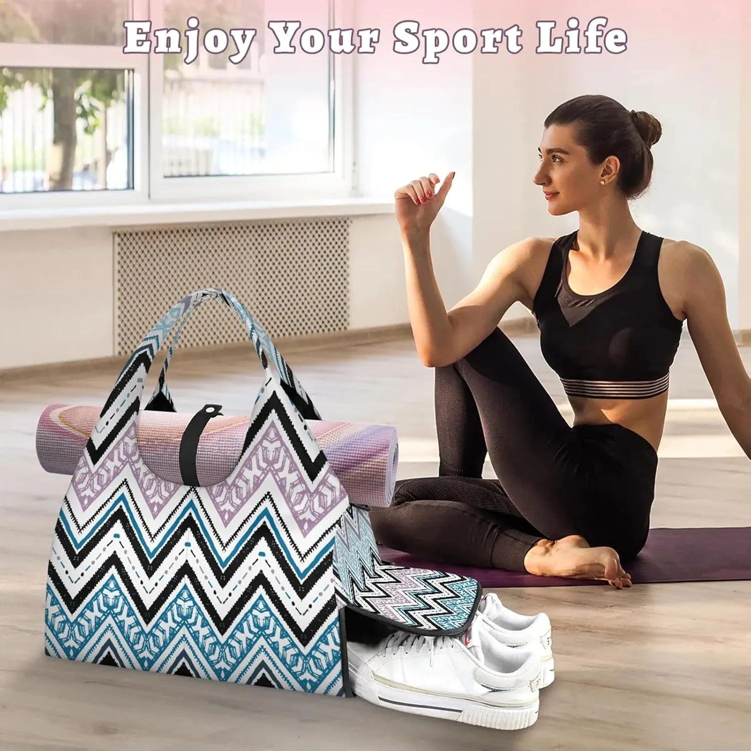 KOBLEN Yoga Gym Bags for Women Duffel Bag with Shoe Compartment and Yoga Mat Portable Weekender Bags for Pilates Travel Offices Workout Beach