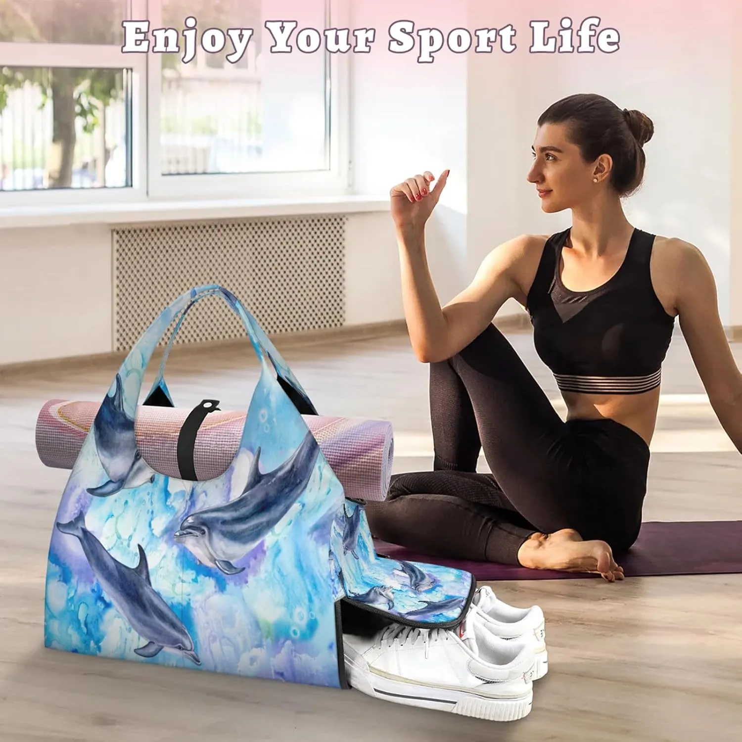 KOBLEN Yoga Gym Bags for Women Duffel Bag with Shoe Compartment and Yoga Mat Portable Weekender Bags for Pilates Travel Offices Workout Beach