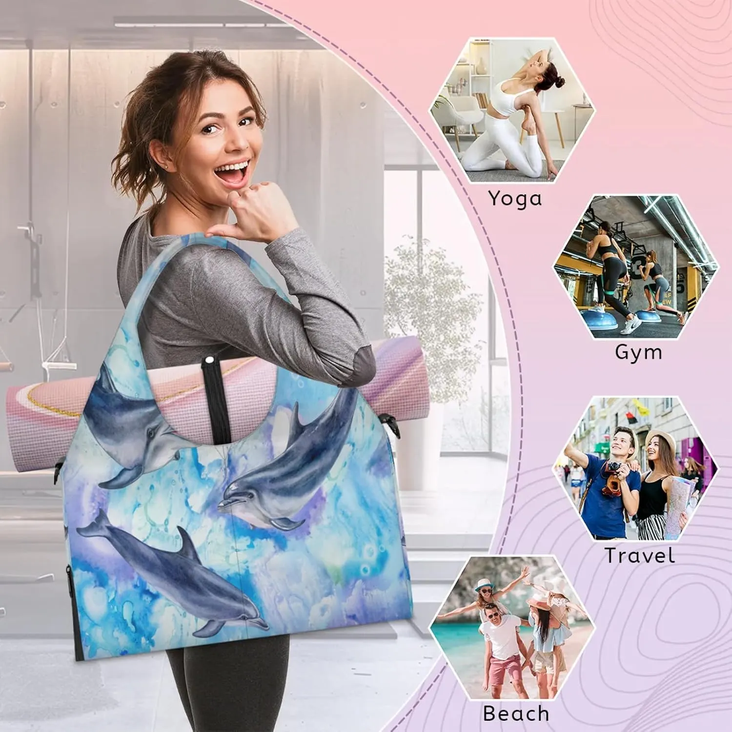 KOBLEN Yoga Gym Bags for Women Duffel Bag with Shoe Compartment and Yoga Mat Portable Weekender Bags for Pilates Travel Offices Workout Beach