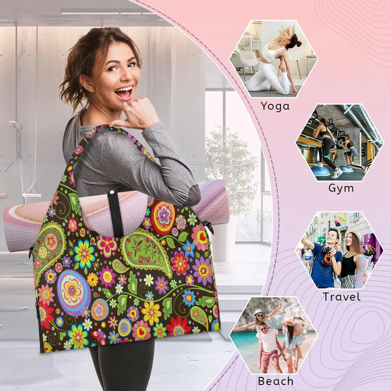 KOBLEN Yoga Gym Bags for Women Duffel Bag with Shoe Compartment and Yoga Mat Portable Weekender Bags for Pilates Travel Offices Workout Beach