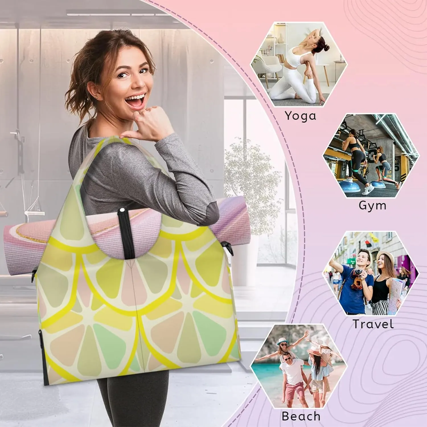 KOBLEN Yoga Gym Bags for Women Duffel Bag with Shoe Compartment and Yoga Mat Portable Weekender Bags for Pilates Travel Offices Workout Beach