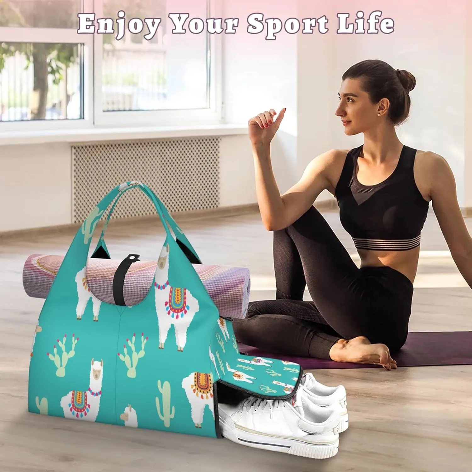 KOBLEN Yoga Gym Bags for Women Duffel Bag with Shoe Compartment and Yoga Mat Portable Weekender Bags for Pilates Travel Offices Workout Beach