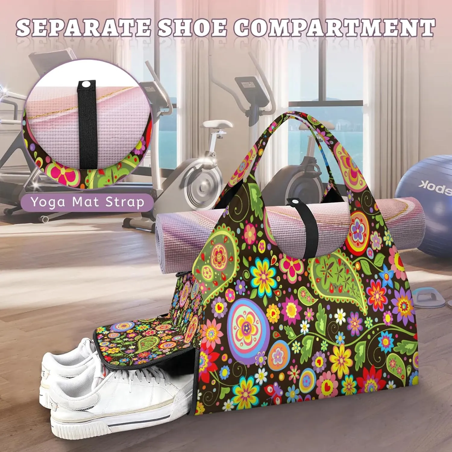KOBLEN Yoga Gym Bags for Women Duffel Bag with Shoe Compartment and Yoga Mat Portable Weekender Bags for Pilates Travel Offices Workout Beach