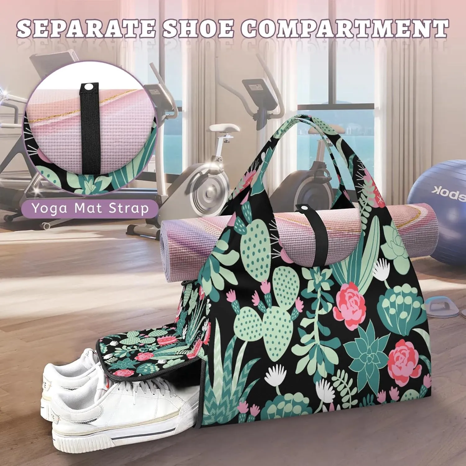 KOBLEN Yoga Gym Bags for Women Duffel Bag with Shoe Compartment and Yoga Mat Portable Weekender Bags for Pilates Travel Offices Workout Beach