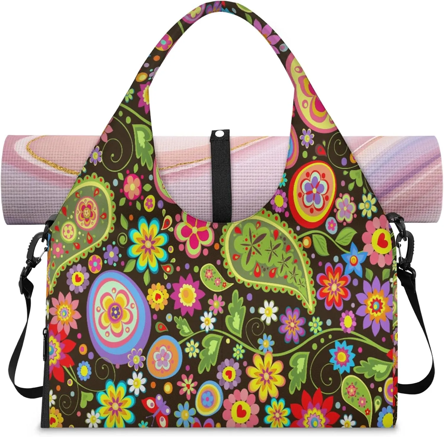 KOBLEN Yoga Gym Bags for Women Duffel Bag with Shoe Compartment and Yoga Mat Portable Weekender Bags for Pilates Travel Offices Workout Beach