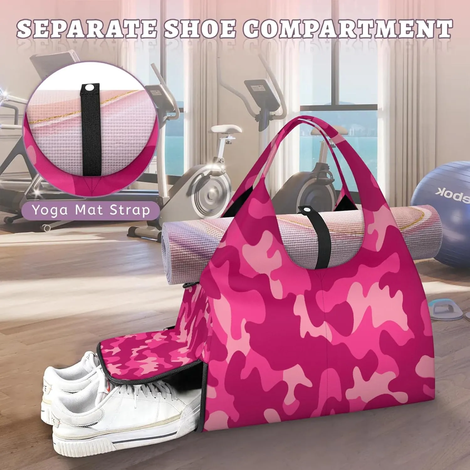 KOBLEN Yoga Gym Bags for Women Duffel Bag with Shoe Compartment and Yoga Mat Portable Weekender Bags for Pilates Travel Offices Workout Beach