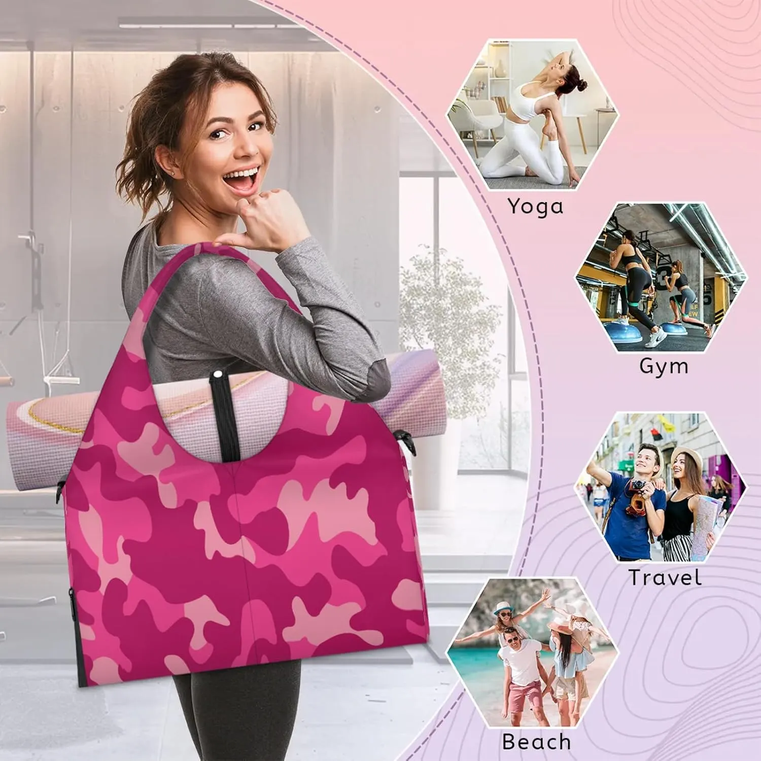 KOBLEN Yoga Gym Bags for Women Duffel Bag with Shoe Compartment and Yoga Mat Portable Weekender Bags for Pilates Travel Offices Workout Beach