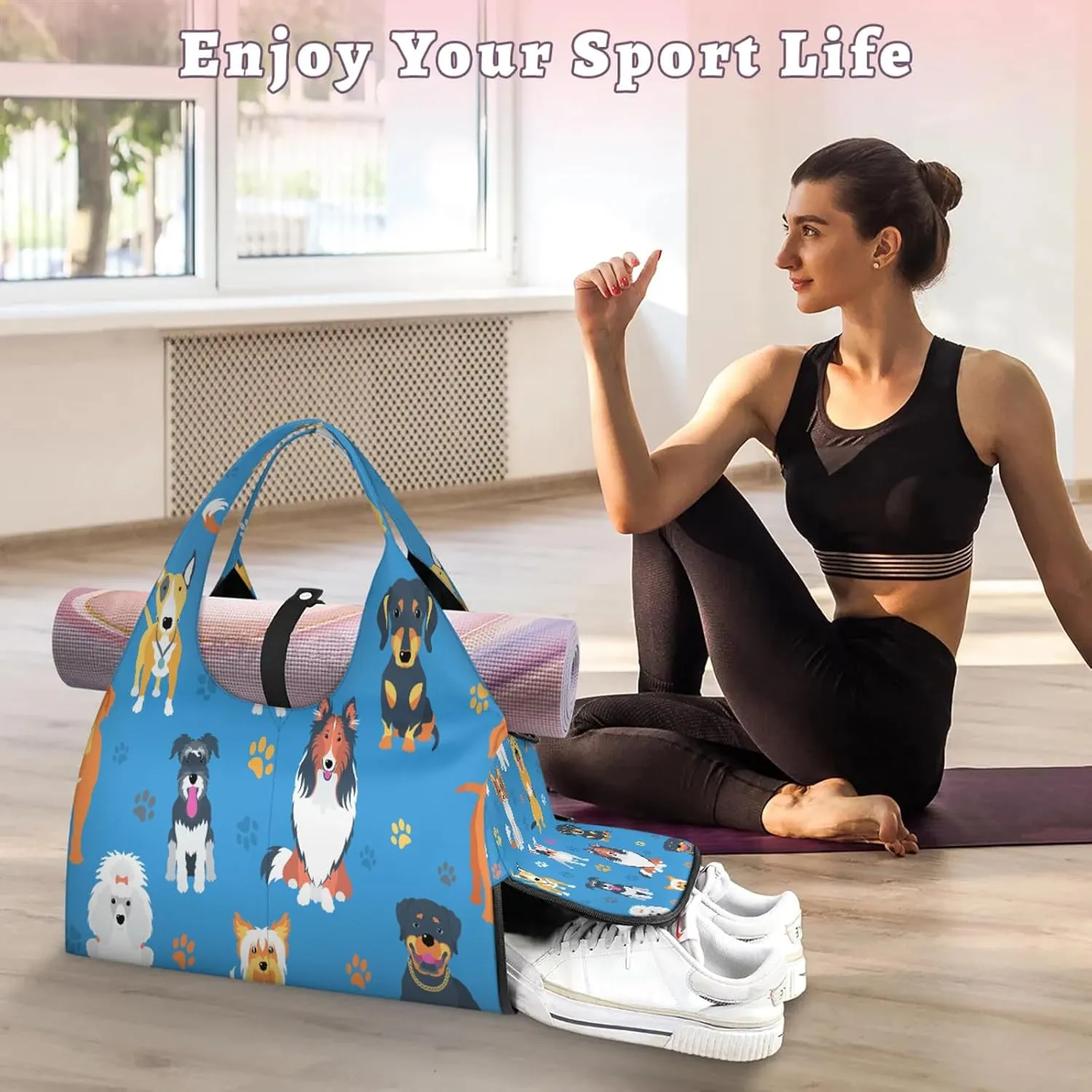 KOBLEN Yoga Gym Bags for Women Duffel Bag with Shoe Compartment and Yoga Mat Portable Weekender Bags for Pilates Travel Offices Workout Beach