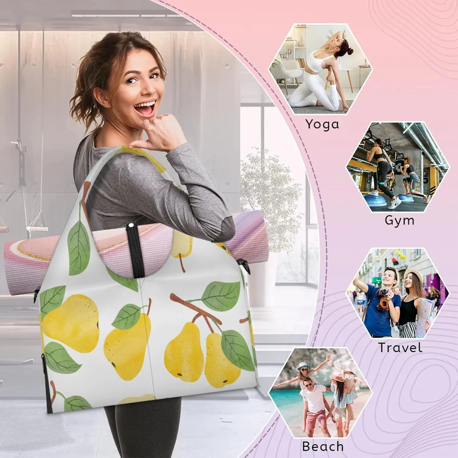 KOBLEN Yoga Gym Bags for Women Duffel Bag with Shoe Compartment and Yoga Mat Portable Weekender Bags for Pilates Travel Offices Workout Beach