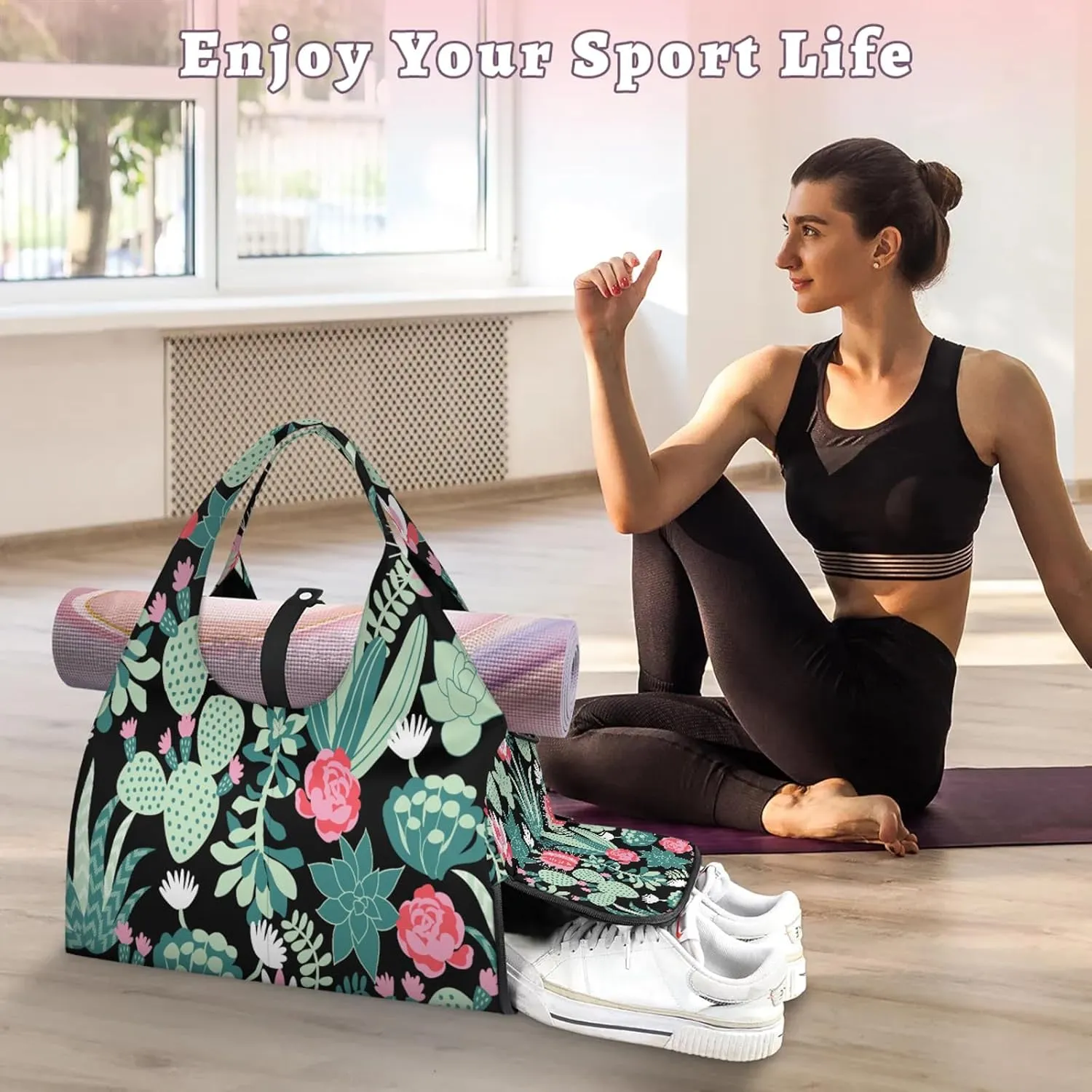 KOBLEN Yoga Gym Bags for Women Duffel Bag with Shoe Compartment and Yoga Mat Portable Weekender Bags for Pilates Travel Offices Workout Beach