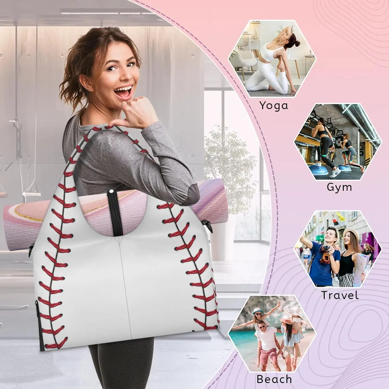 KOBLEN Yoga Gym Bags for Women Duffel Bag with Shoe Compartment and Yoga Mat Portable Weekender Bags for Pilates Travel Offices Workout Beach