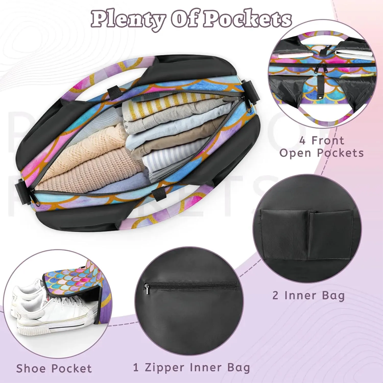 KOBLEN Yoga Gym Bags for Women Duffel Bag with Shoe Compartment and Yoga Mat Portable Weekender Bags for Pilates Travel Offices Workout Beach