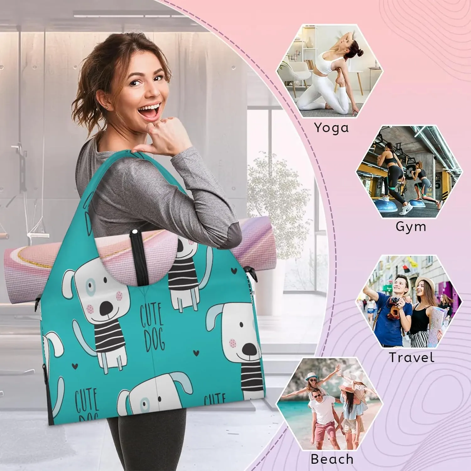 KOBLEN Yoga Gym Bags for Women Duffel Bag with Shoe Compartment and Yoga Mat Portable Weekender Bags for Pilates Travel Offices Workout Beach