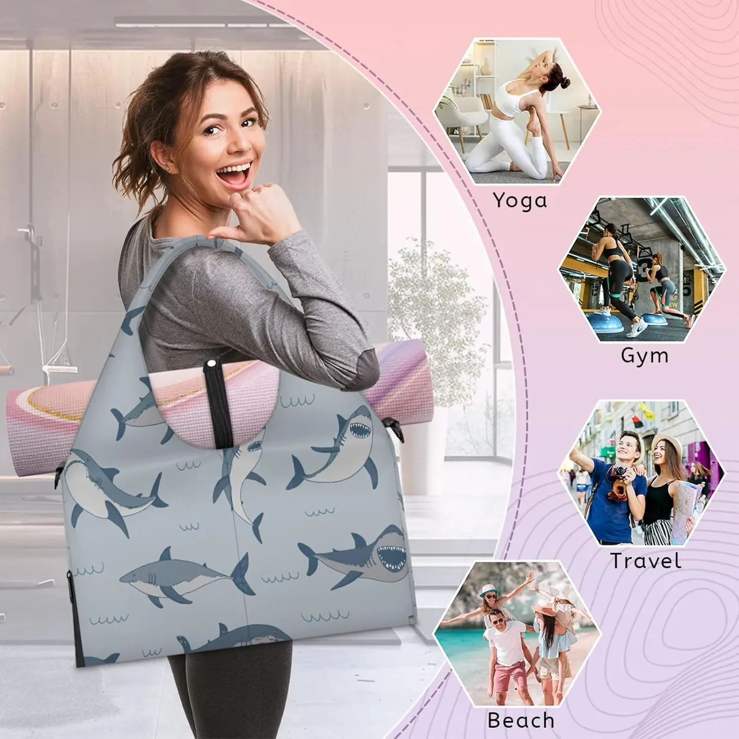 KOBLEN Yoga Gym Bags for Women Duffel Bag with Shoe Compartment and Yoga Mat Portable Weekender Bags for Pilates Travel Offices Workout Beach