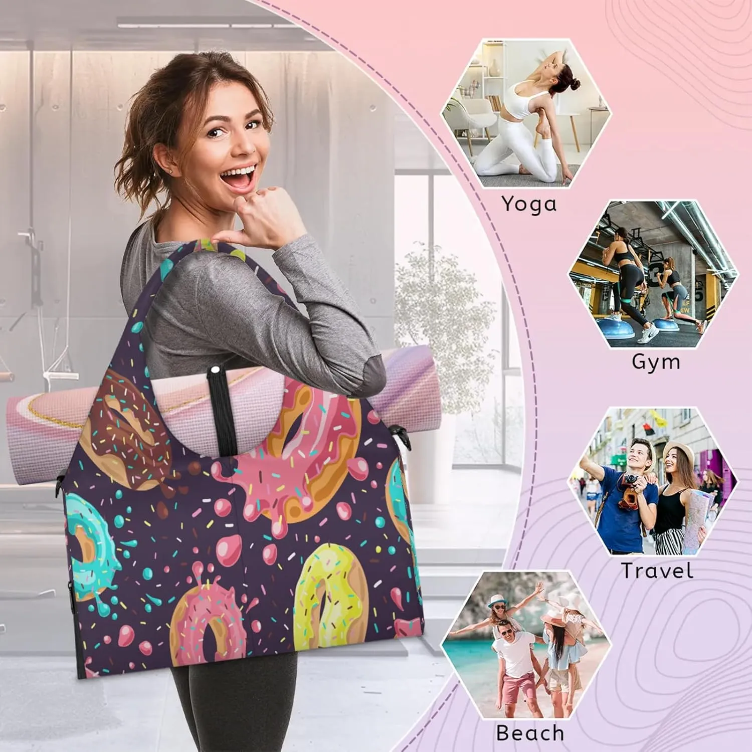 KOBLEN Yoga Gym Bags for Women Duffel Bag with Shoe Compartment and Yoga Mat Portable Weekender Bags for Pilates Travel Offices Workout Beach