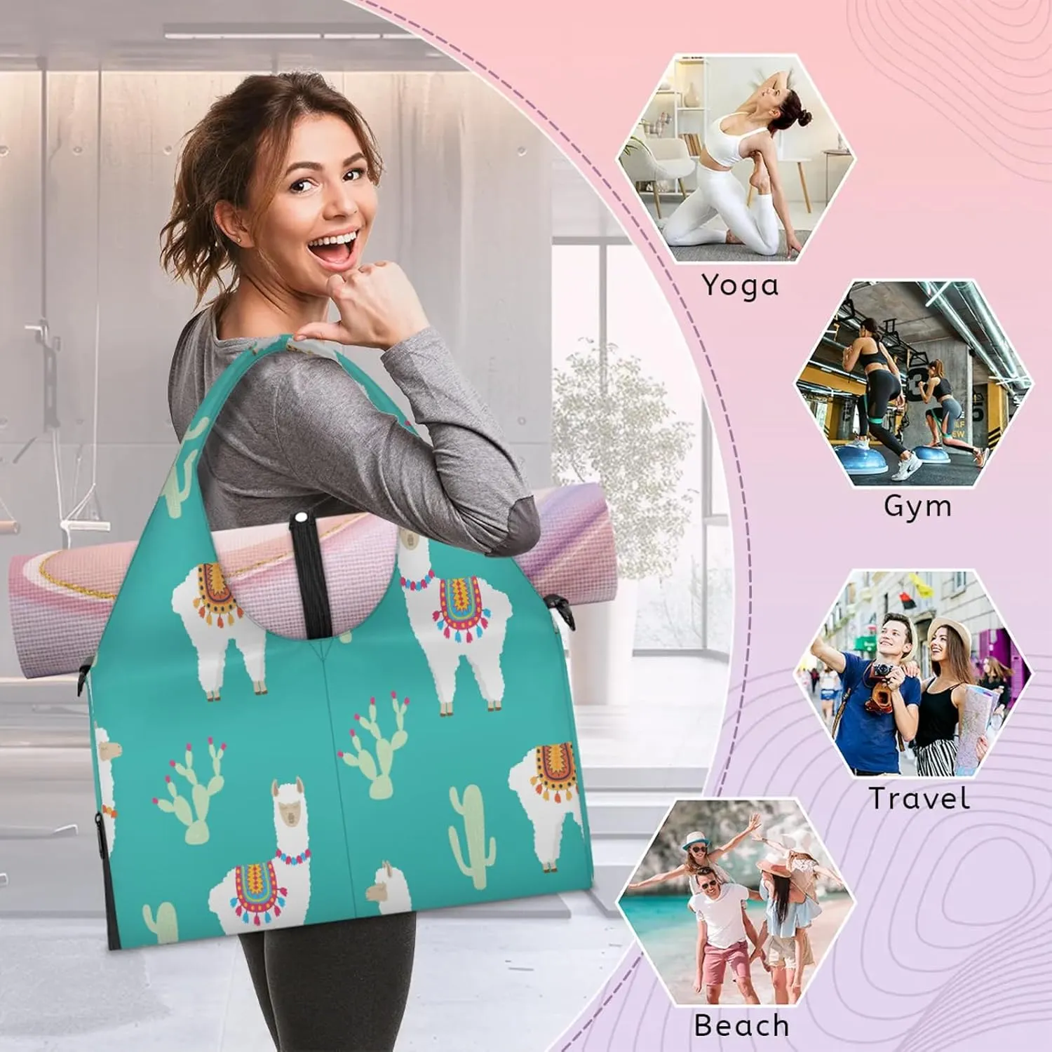 KOBLEN Yoga Gym Bags for Women Duffel Bag with Shoe Compartment and Yoga Mat Portable Weekender Bags for Pilates Travel Offices Workout Beach