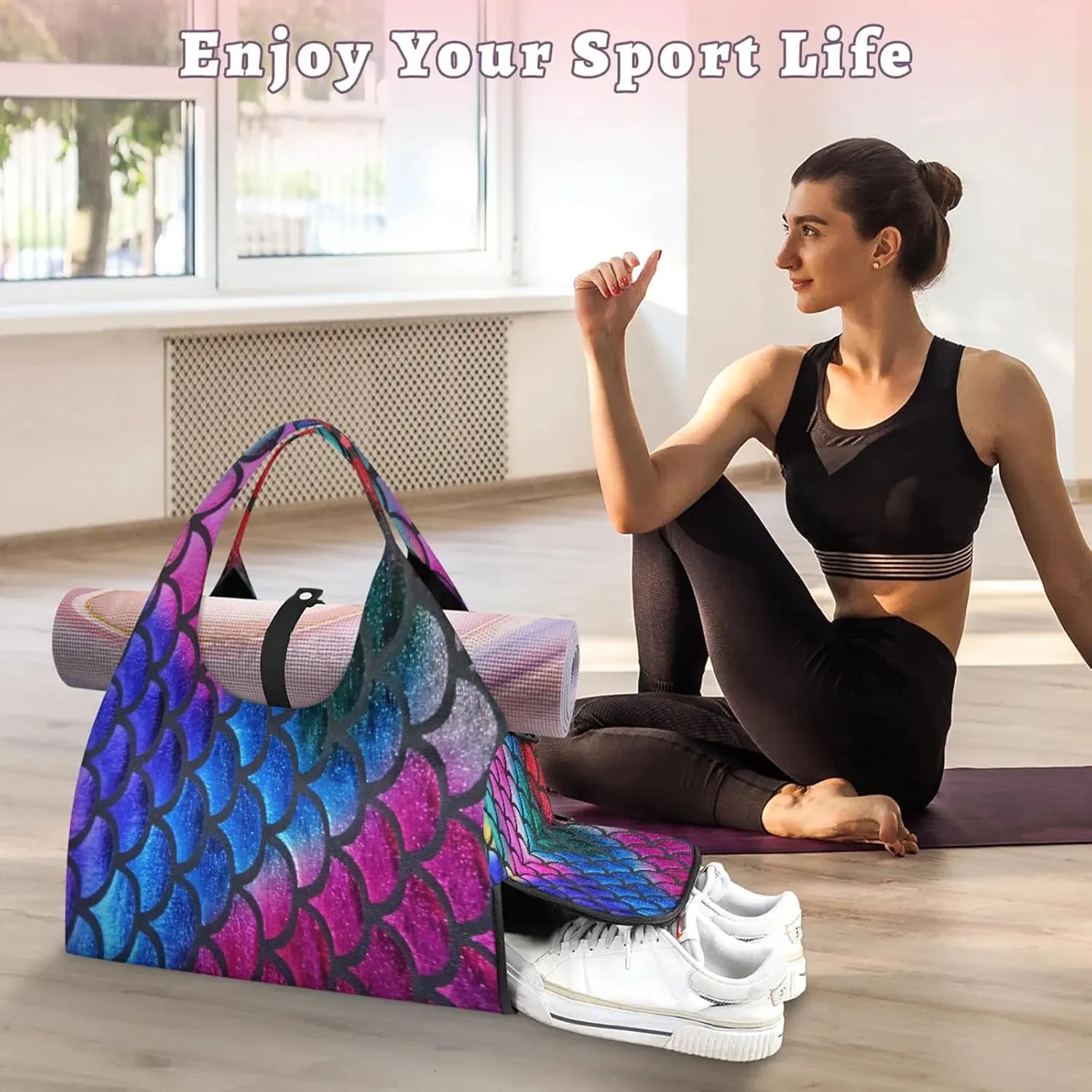 KOBLEN Yoga Gym Bags for Women Duffel Bag with Shoe Compartment and Yoga Mat Portable Weekender Bags for Pilates Travel Offices Workout Beach