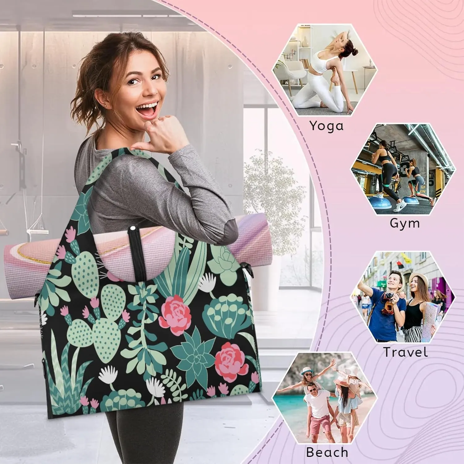KOBLEN Yoga Gym Bags for Women Duffel Bag with Shoe Compartment and Yoga Mat Portable Weekender Bags for Pilates Travel Offices Workout Beach