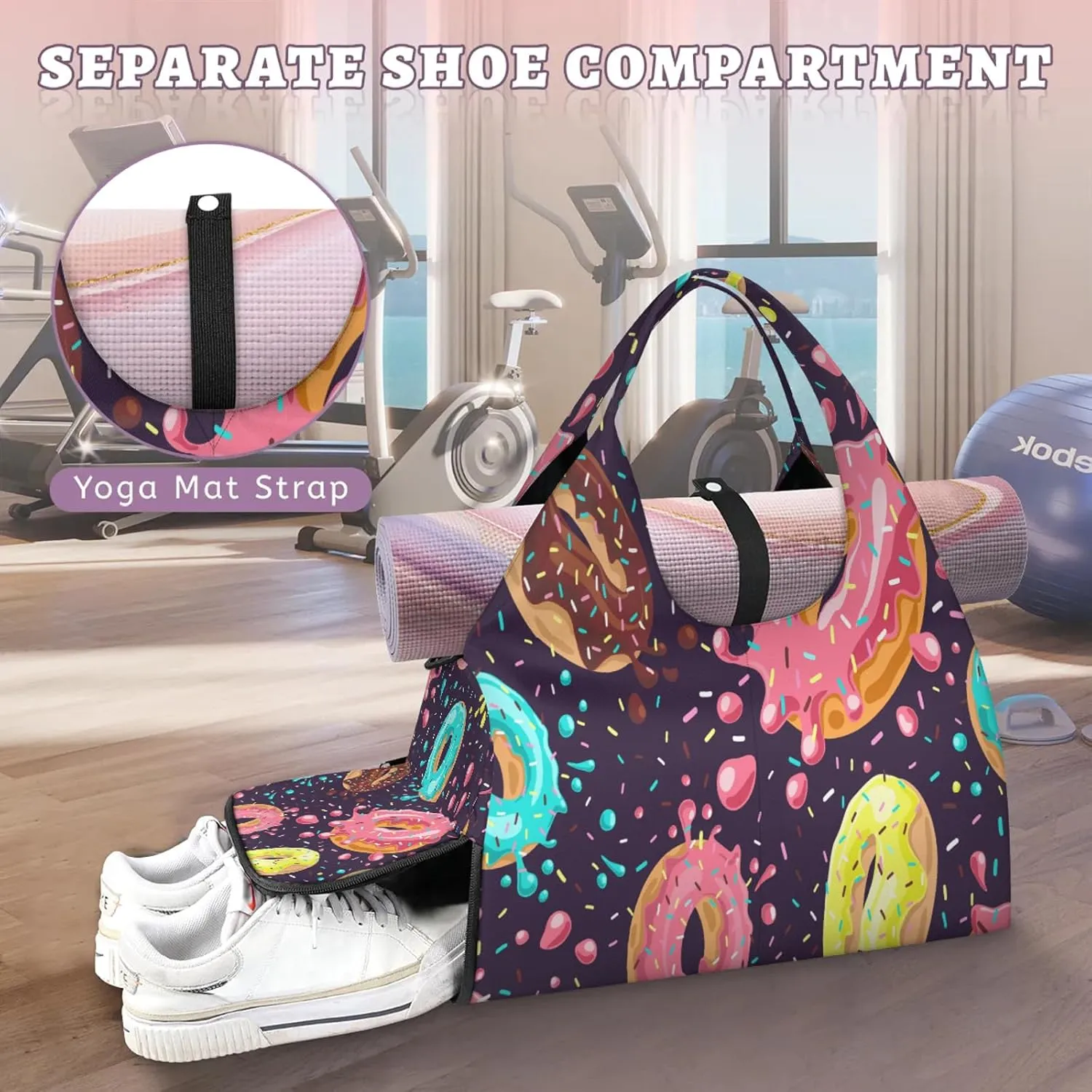 KOBLEN Yoga Gym Bags for Women Duffel Bag with Shoe Compartment and Yoga Mat Portable Weekender Bags for Pilates Travel Offices Workout Beach
