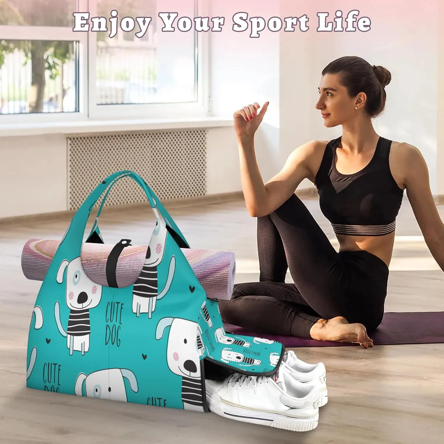 KOBLEN Yoga Gym Bags for Women Duffel Bag with Shoe Compartment and Yoga Mat Portable Weekender Bags for Pilates Travel Offices Workout Beach