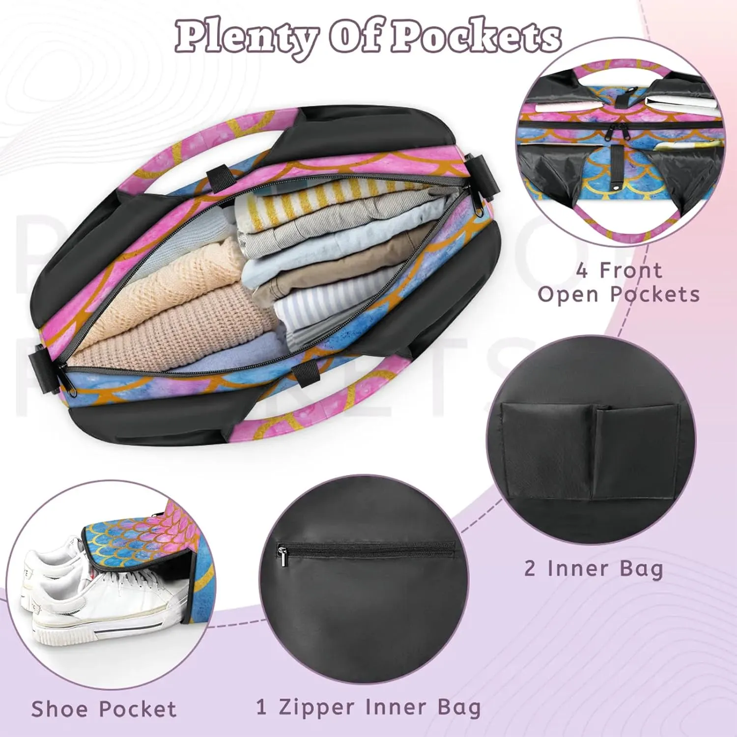 KOBLEN Yoga Gym Bags for Women Duffel Bag with Shoe Compartment and Yoga Mat Portable Weekender Bags for Pilates Travel Offices Workout Beach