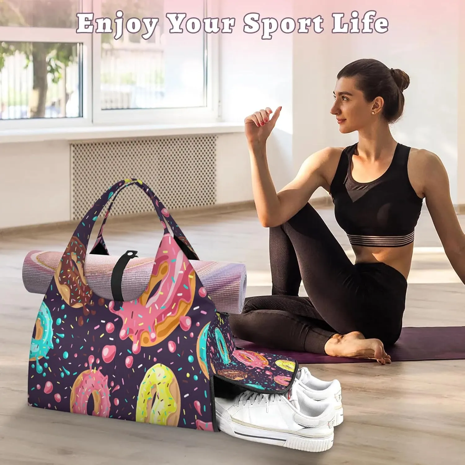 KOBLEN Yoga Gym Bags for Women Duffel Bag with Shoe Compartment and Yoga Mat Portable Weekender Bags for Pilates Travel Offices Workout Beach