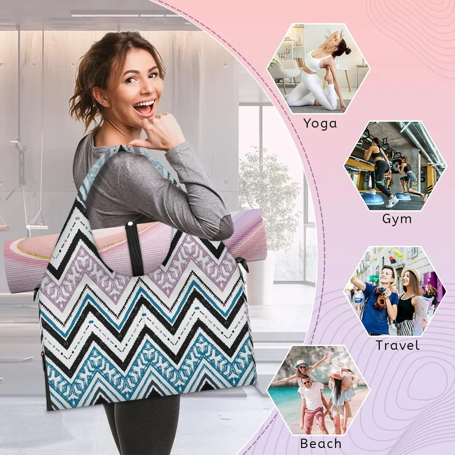 KOBLEN Yoga Gym Bags for Women Duffel Bag with Shoe Compartment and Yoga Mat Portable Weekender Bags for Pilates Travel Offices Workout Beach