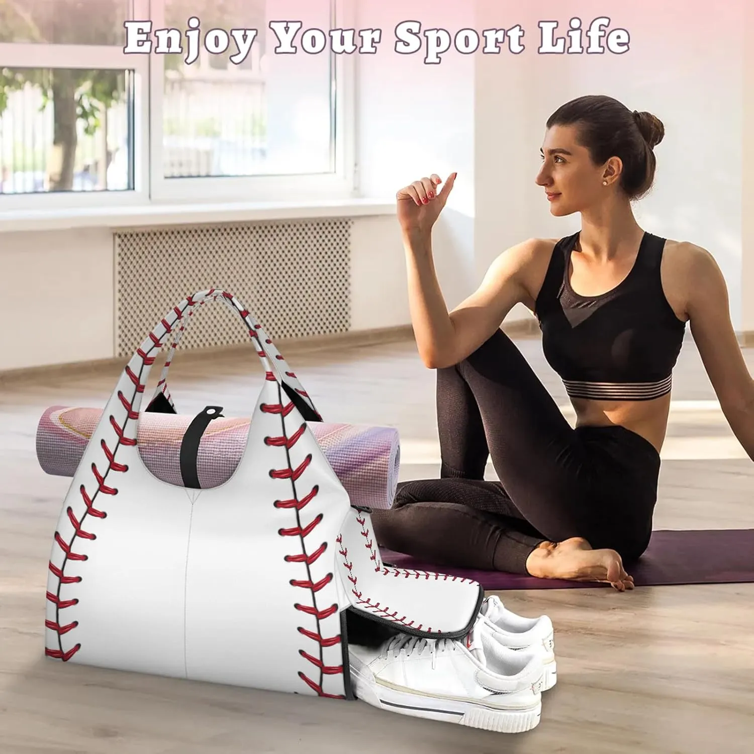 KOBLEN Yoga Gym Bags for Women Duffel Bag with Shoe Compartment and Yoga Mat Portable Weekender Bags for Pilates Travel Offices Workout Beach