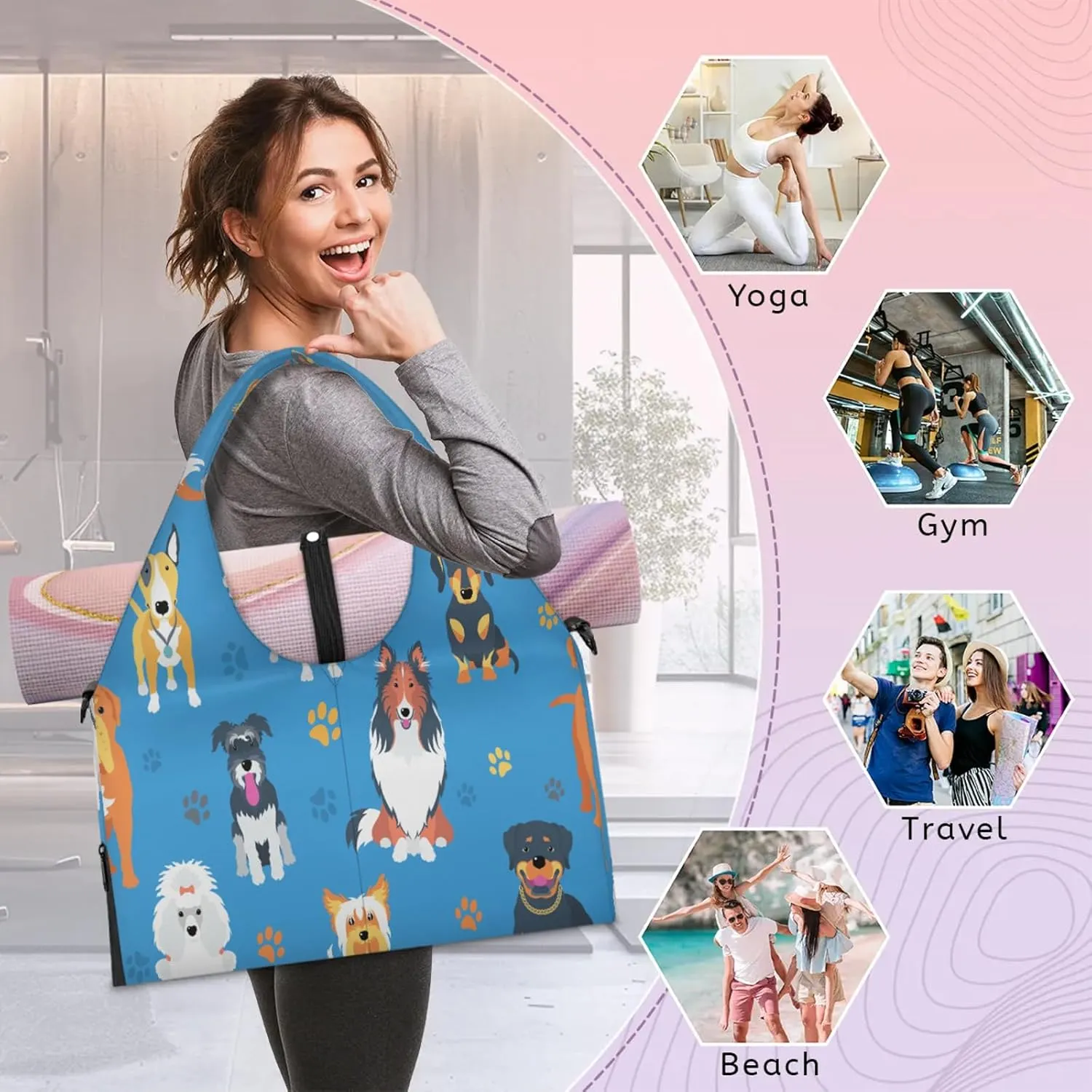 KOBLEN Yoga Gym Bags for Women Duffel Bag with Shoe Compartment and Yoga Mat Portable Weekender Bags for Pilates Travel Offices Workout Beach