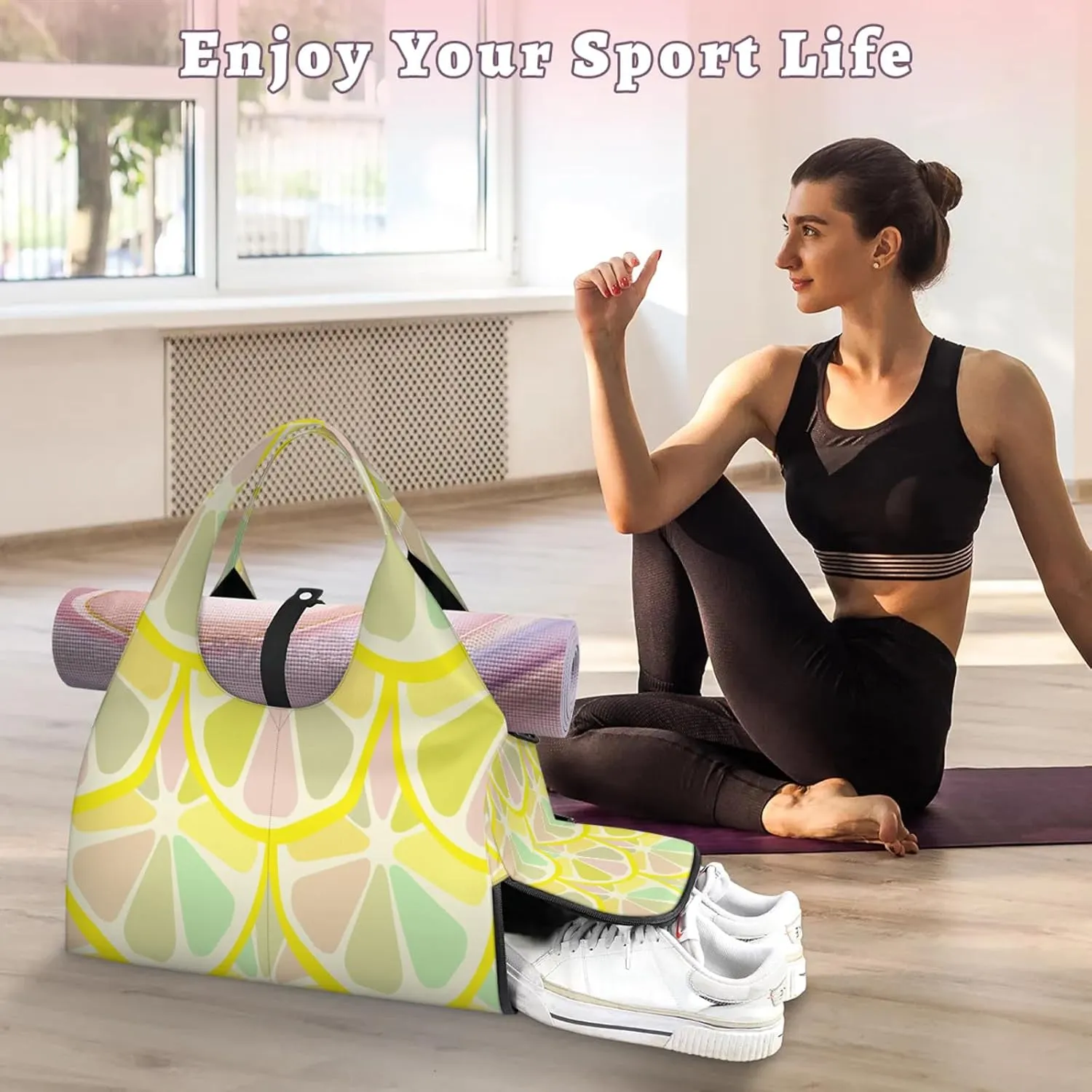 KOBLEN Yoga Gym Bags for Women Duffel Bag with Shoe Compartment and Yoga Mat Portable Weekender Bags for Pilates Travel Offices Workout Beach