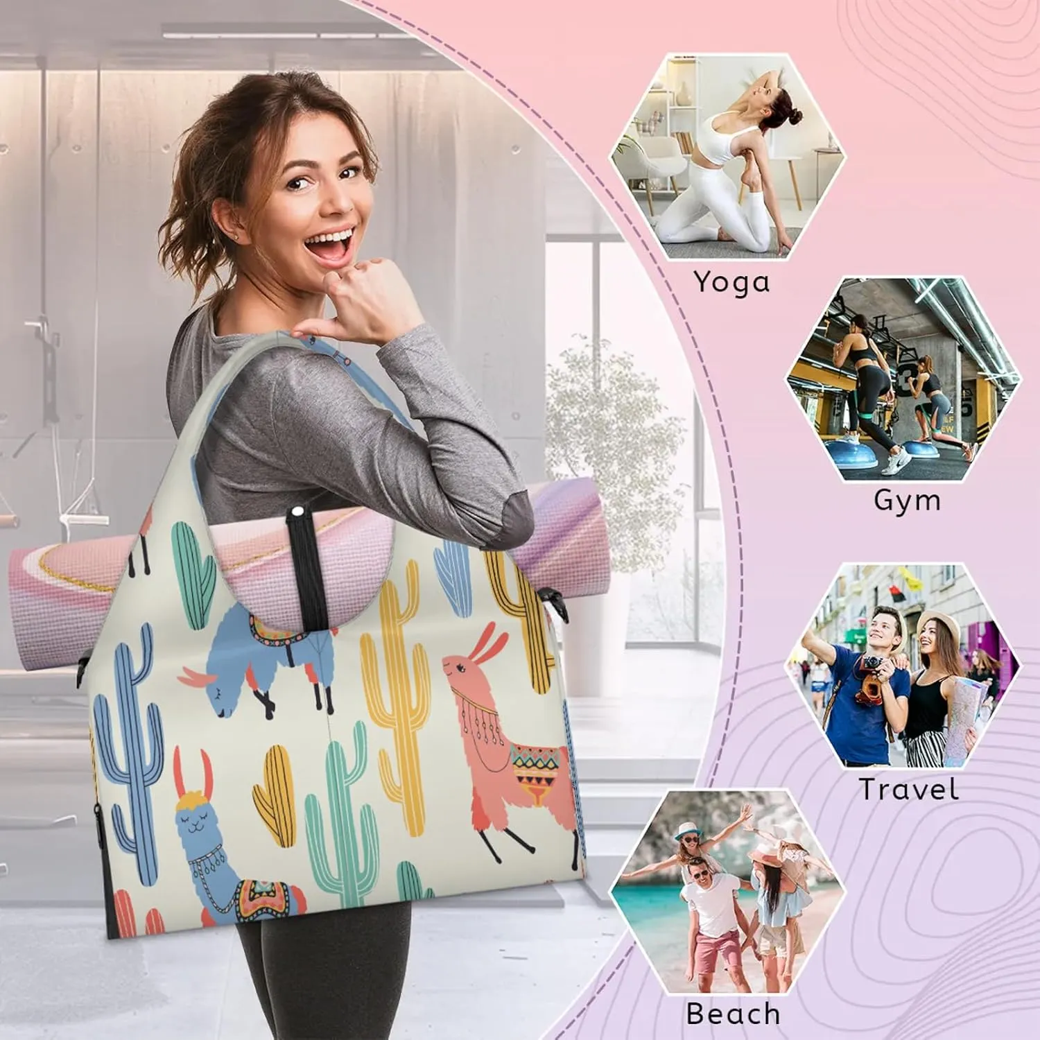 KOBLEN Yoga Gym Bags for Women Duffel Bag with Shoe Compartment and Yoga Mat Portable Weekender Bags for Pilates Travel