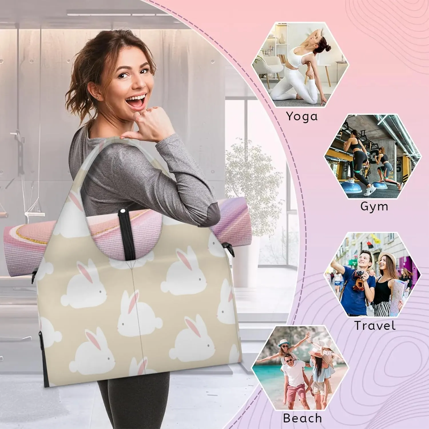KOBLEN Yoga Gym Bags for Women Duffel Bag with Shoe Compartment and Yoga Mat Portable Weekender Bags for Pilates Travel