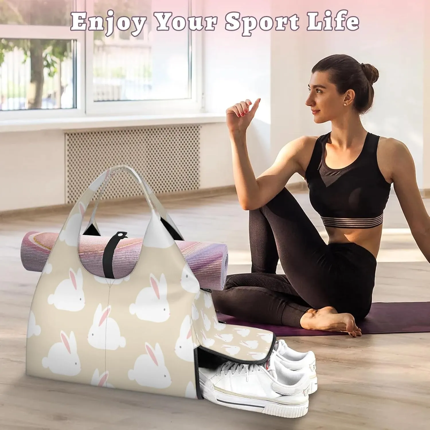 KOBLEN Yoga Gym Bags for Women Duffel Bag with Shoe Compartment and Yoga Mat Portable Weekender Bags for Pilates Travel
