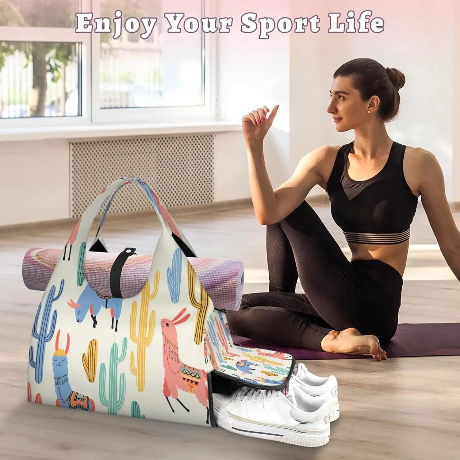 KOBLEN Yoga Gym Bags for Women Duffel Bag with Shoe Compartment and Yoga Mat Portable Weekender Bags for Pilates Travel