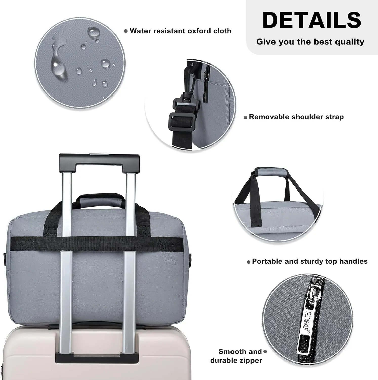 Kono Travel Duffel - 20L Under Seat Carry-On Sports Tote Gym Weekender Overnight Bag - 15.75"x9.84"x7.87" Light Gray