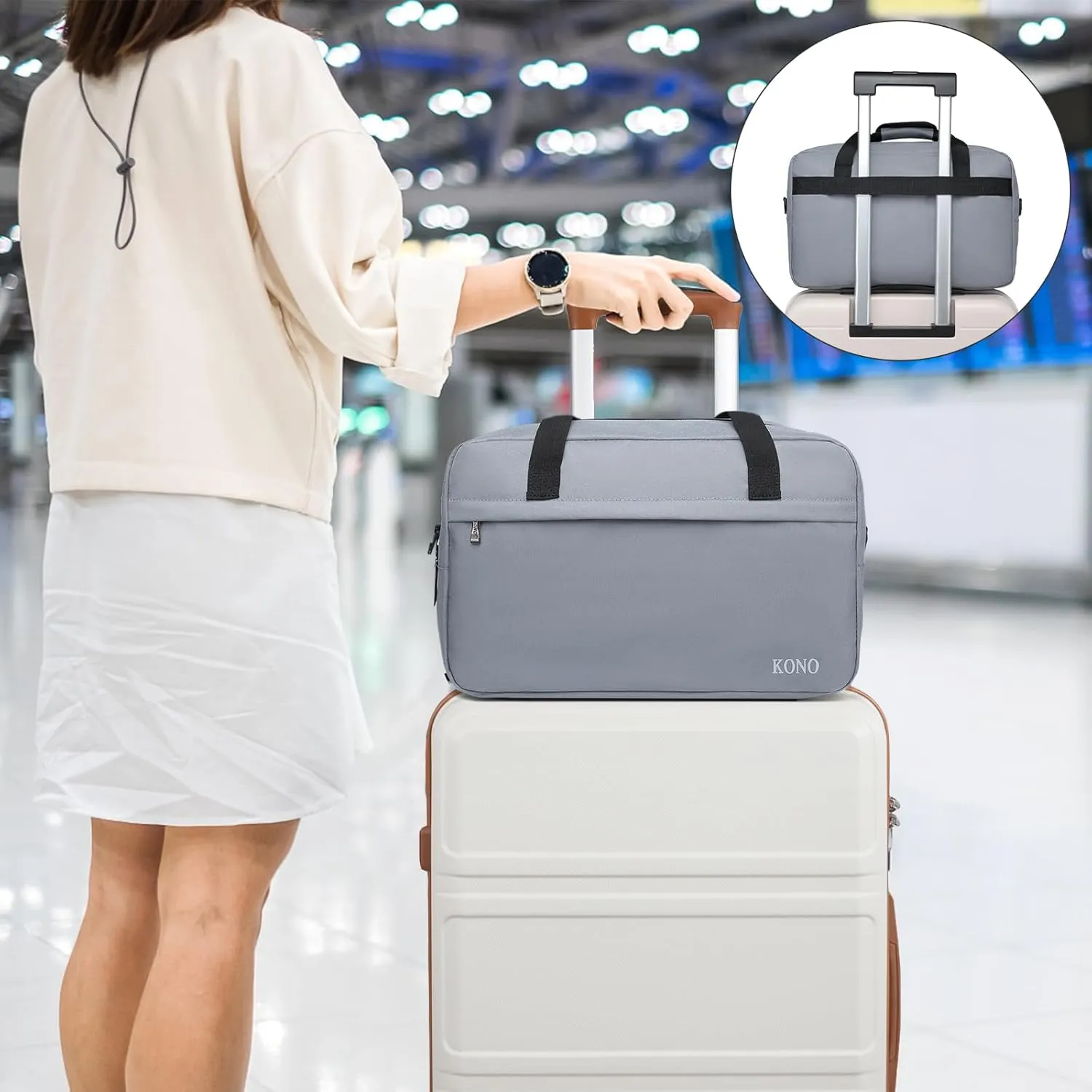 Kono Travel Duffel - 20L Under Seat Carry-On Sports Tote Gym Weekender Overnight Bag - 15.75"x9.84"x7.87" Light Gray